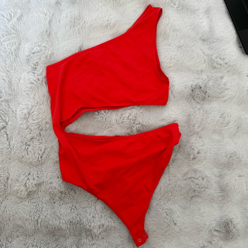 Free People Red One-Shoulder Bodysuit